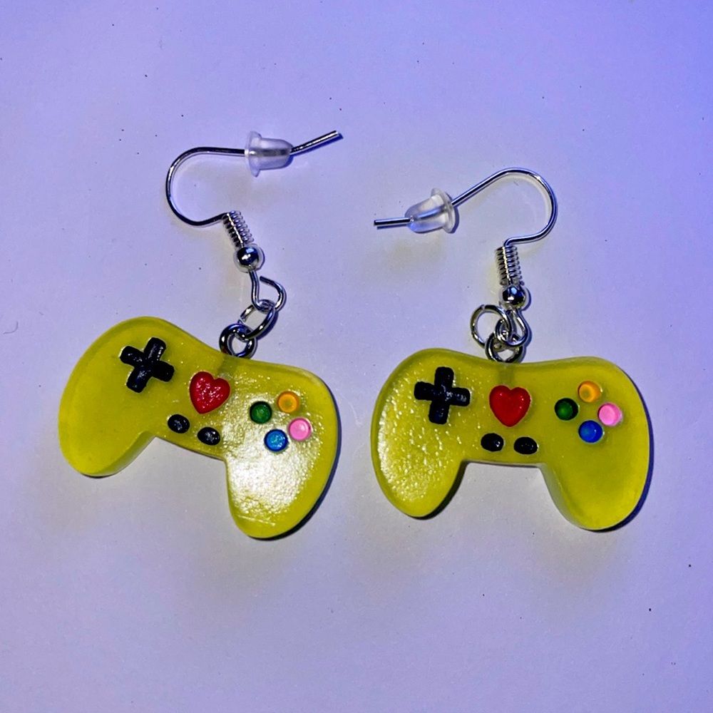 Yellow Gamer Girl Earrings Gamepad Xbox PlayStation Kawaii Gift Nerdy Streamer
